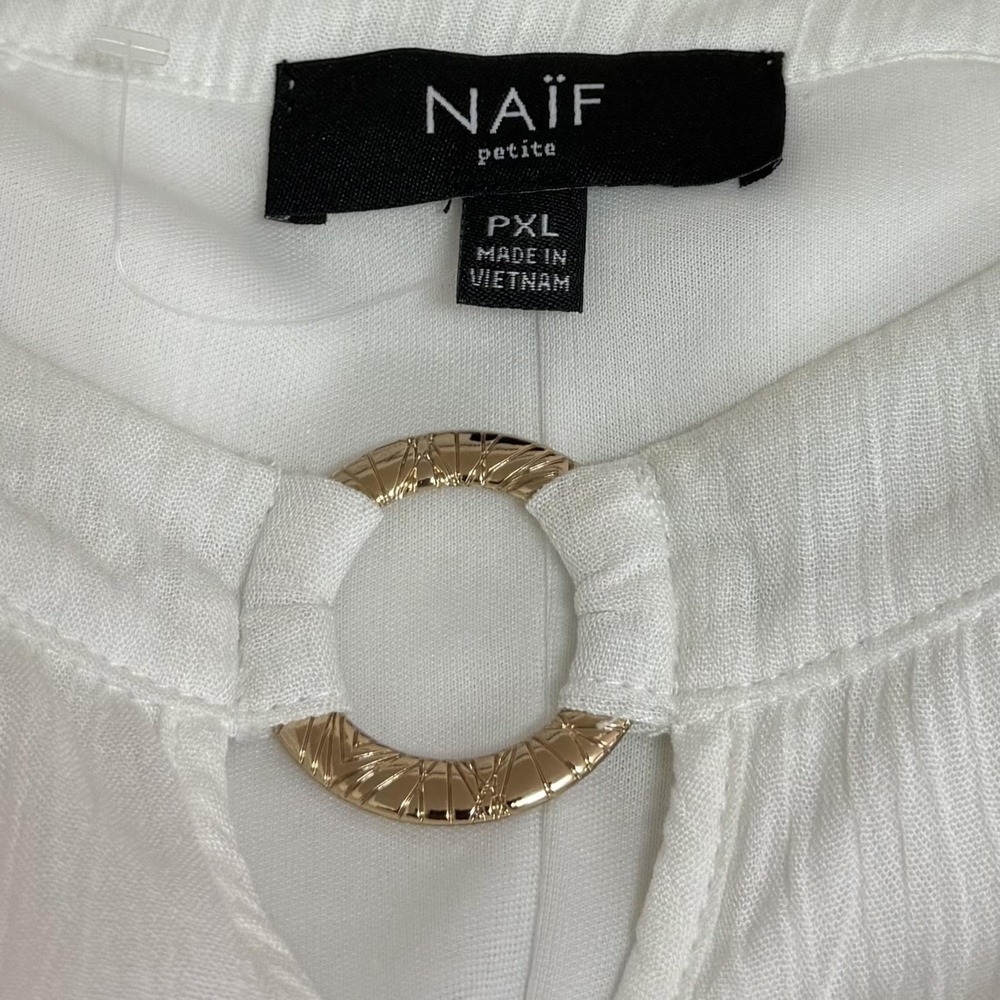 Naif Dress Women's XL Petite White Gold Ring Accent Beachy Crinkle Slit Sleeves - Picture 5 of 8